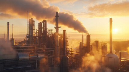 Morning Light Shines Through Smoke Over Industrial Backdrop