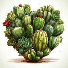 Fototapeta premium Watercolor Cactus Heart, clipart Illustration, Generative Ai