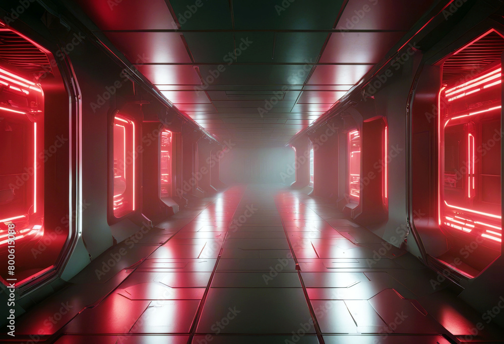 Poster 'fog spaceship corridor empty hall futuristic modern view interior tunnel cyberpunk walls metal grun