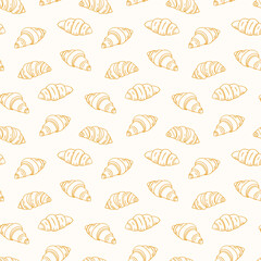 French Croissant Doodles Bakery Seamless Pattern