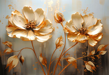 oil canvas painting of large golden flowers 