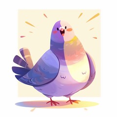 Cartoon Pigeon, Adorable Illustration on a Pastel Background