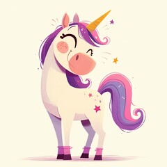 Cartoon Unicorn Horse, Adorable Illustration on a Pastel Background
