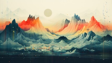 a picture digitally printed landscape of mountain
