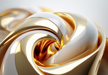 Abstract Liquid Gold Patterns. Shiny Swirls and Elegant Golden Folds on White.