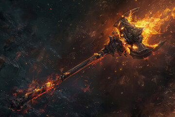 Infernal mace wreathed in flames, scorching foes with each fiery impact.