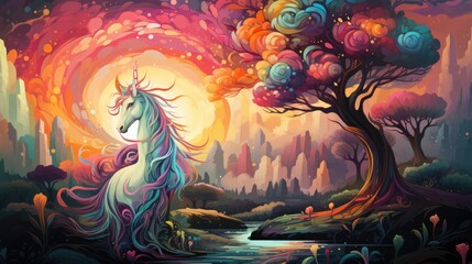 a image unicorn watercolor diamond painting art in beauty background