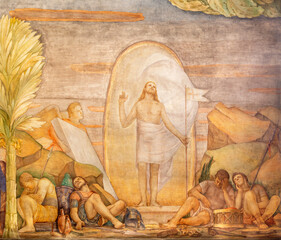 MILAN, ITALY - MARCH 6, 2024: The fresco of Resurrection of Jesus in the church Chiesa dei santi...
