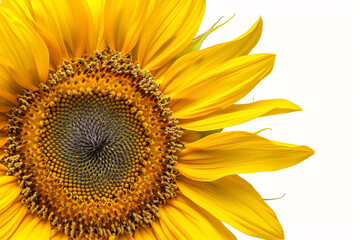 Obraz premium A close up of a yellow sunflower with a white background