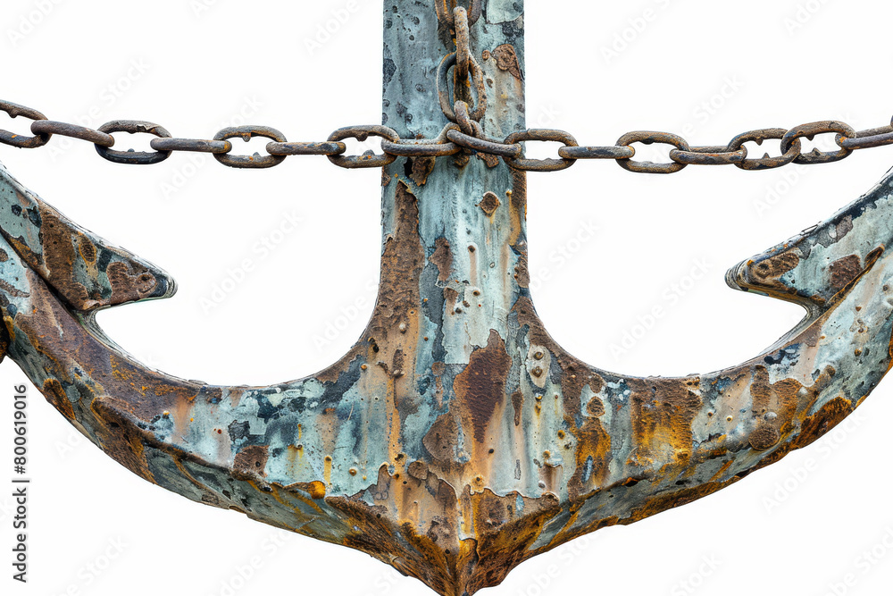 Poster a rusty anchor with a chain hanging from it