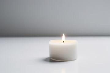 Serene Single Lit Candle on a Clean White Background