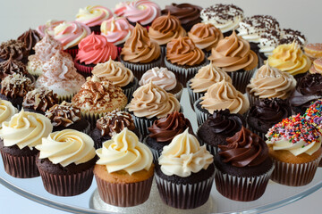 An assortment of delicious cupcakes arranged on a platter.