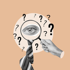 Business audit, Question mark, Composite image, Magnifying glass, Optical instrument, Ask, Detective, One person, People, Discovery, Magnifying glass