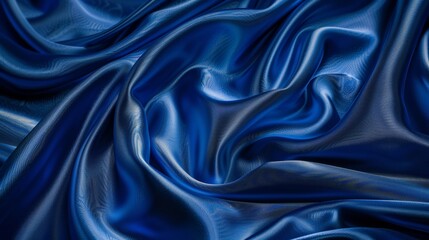 Fototapeta premium A blue fabric with a pattern of waves. The fabric is smooth and shiny. The blue color is vibrant and eye-catching