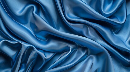 Fototapeta premium A blue fabric with a pattern of waves. The fabric is smooth and shiny. The blue color is vibrant and eye-catching