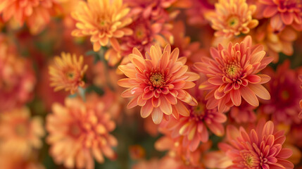Close up of red and yellow chrysanthemums, fall flowers