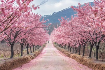 Embark on a journey of blooming cherry blossoms, a path to success and renewal, embodying vibrant springtime allure for wellness brands.