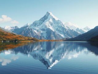 A serene portrayal of a mountain mirrored in a calm lake, symbolizing introspection, ambition, and psychological growth.