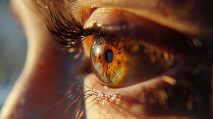 Close-up of a detailed human eye with a visible iris pattern.