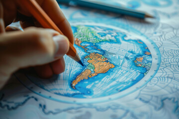 Naklejka premium Macro shot of a hand drawing a carbon footprint reduction plan for a multinational corporation 