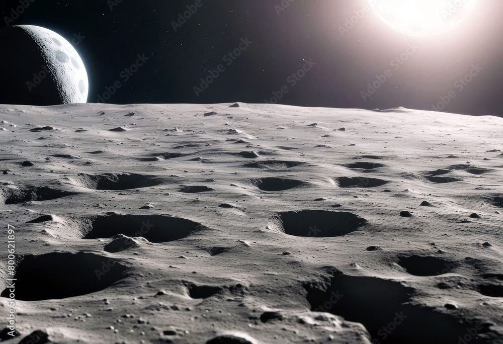 Wall mural 'rendering 3d view close surface moon flying landscape galaxy phase universal horizontal space night