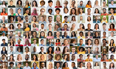 Array of diverse people portraits creative collage