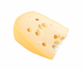 Piece of delicious cheese isolated on white