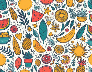 Kids drawing doodle cartoon seamless pattern for fabric and gift wrapping vector