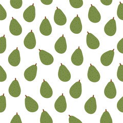Avocado seamless pattern. Tropical fresh fruit repeat background. Vector hand drawn illustration.