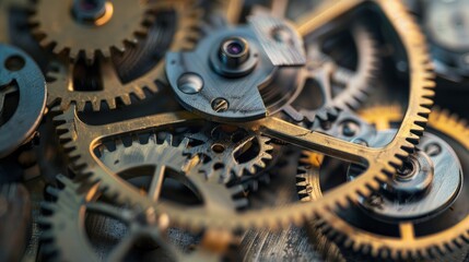 Close up of complicated clockwork gears
