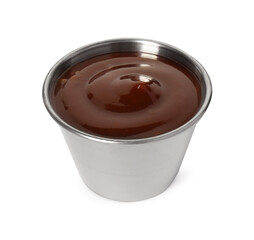 Tasty barbecue sauce in bowl isolated on white