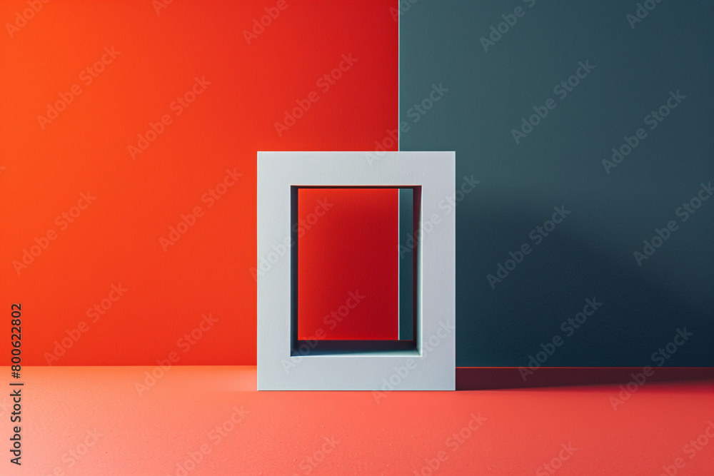 Poster minimal random item centered in a white void encased in a bold solid-colored background