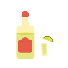 Tequila with lime. Mexican festival traditional drink. Vector hand drawn illustration isolated on white background.