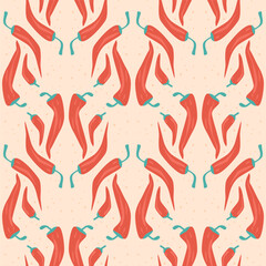 Chili pepper seamless pattern. Mexican food symbol repeat background. Hot vegetable endless cover. Vector flat illustration.
