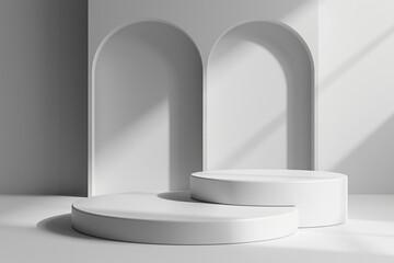 Minimalist 3D podium clean lines soft shadows 