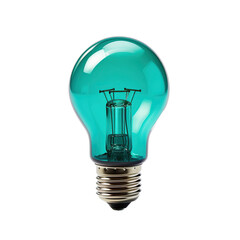 light bulb turquoise color isolated on transparent background.