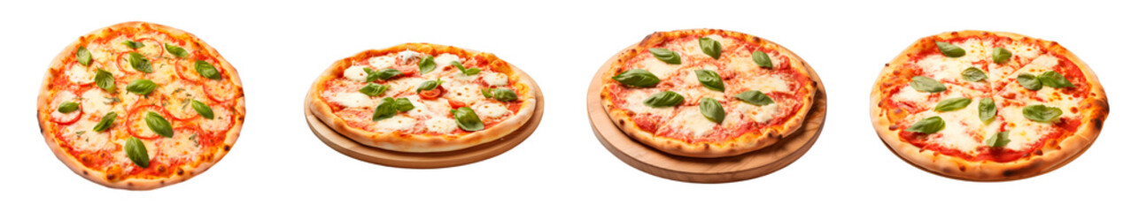 Collection of Margherita Pizza isolated on transparent png background. Generative ai