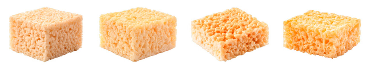 Collection of Rice Krispie Squares isolated on transparent png background. Generative ai