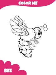Coloring worksheet for children with cartoon bee, honey bee, bumblebee ,a printable worksheet vactor illustration, color me 