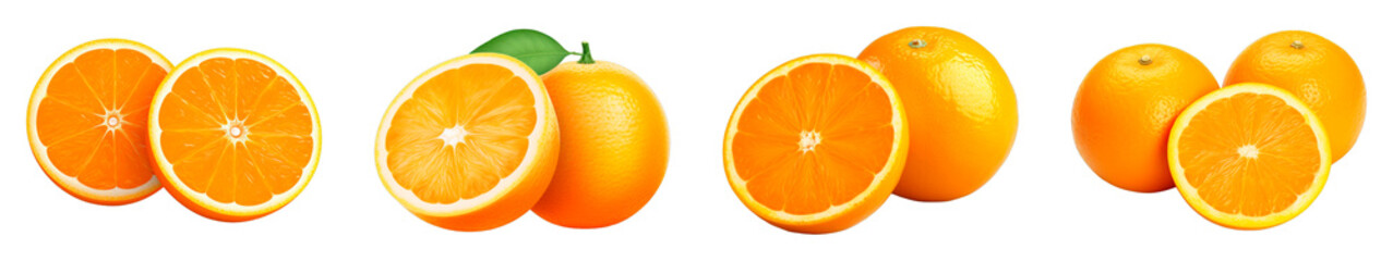 Collection of Orange Halves isolated on transparent png background. Generative ai