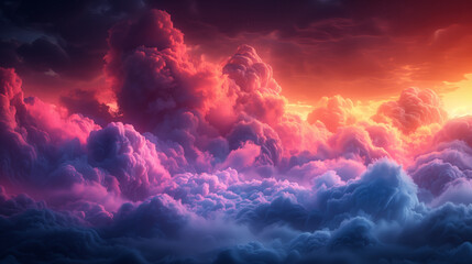 abstract display of vibrant clouds swirls against a stark black backdrop, captivating the viewer with its kaleidoscope of colors - obrazy, fototapety, plakaty