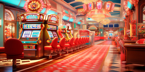 casino slot machine display on a neutral background, Close-up. Concept: gambling addiction, online casino, excitement