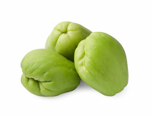 Many fresh green chayote isolated on white