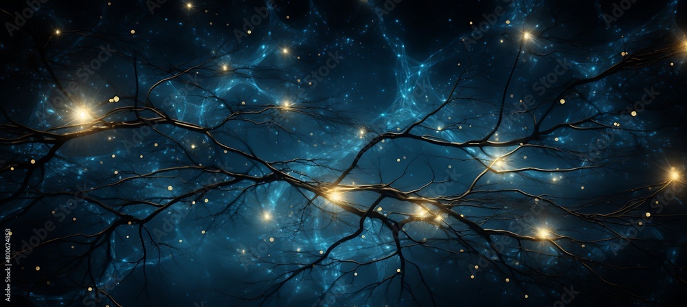 Poster a microcosm of interconnected nodes and patterns with blue background