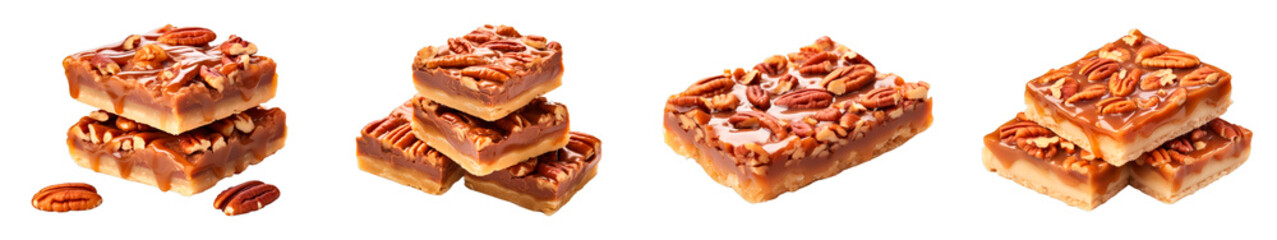 Collection of Pecan Toffee Bars isolated on transparent png background. Generative ai