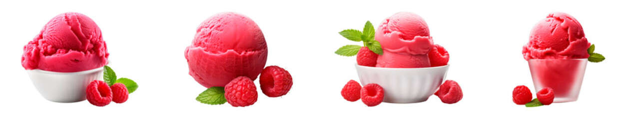 Collection of Raspberry Sorbet isolated on transparent png background. Generative ai