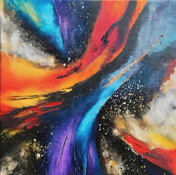 Abstract fabric spray painting on canvas. Contemporary painting. Modern poster for wall decoration