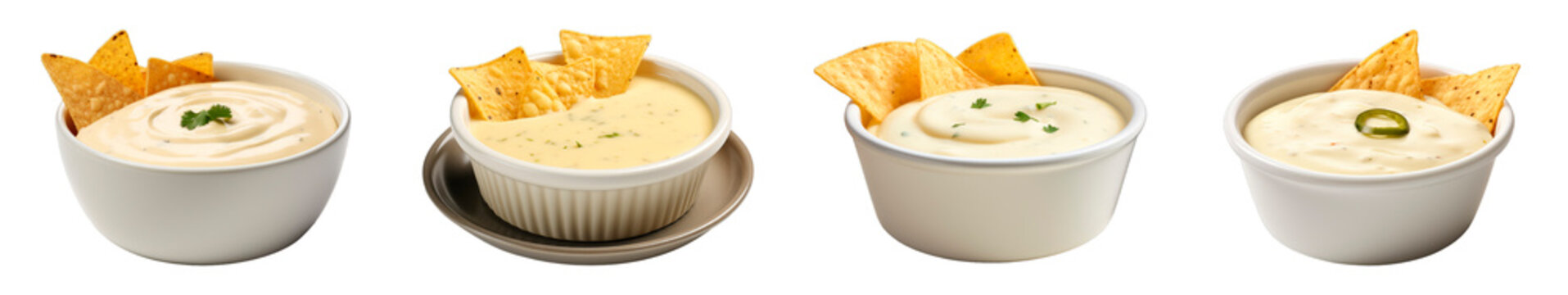 Collection of Queso Blanco Dip isolated on transparent png background. Generative ai