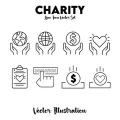 8 free Charity and Donation Outline Icon Set, isolated on a white background 

