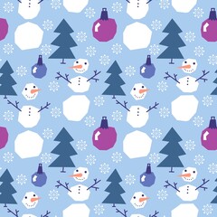 Winter seamless snowman pattern for fabrics and textiles and packaging